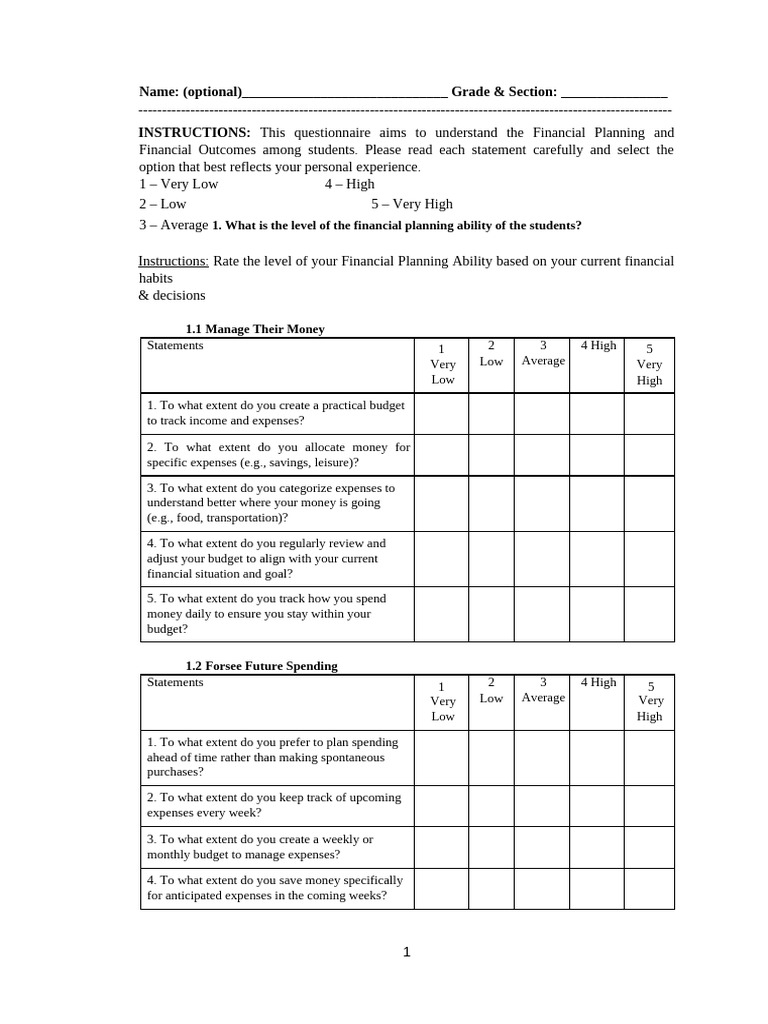 Financial Planning Survey for Students | PDF | Expense | Debt