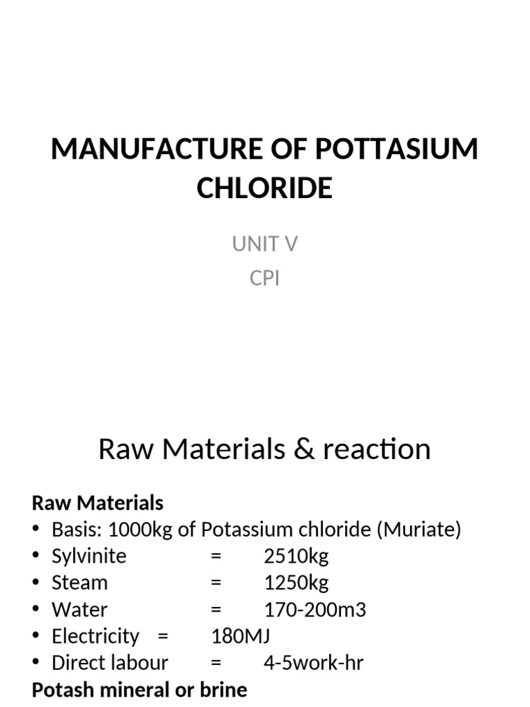 Potassium Chloride Manufacturing Process | PDF | Potassium Chloride ...
