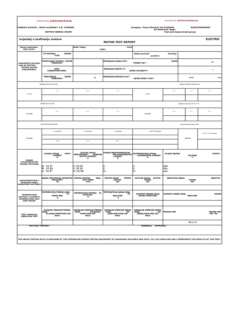 Electric Motor Test Report Summary | PDF