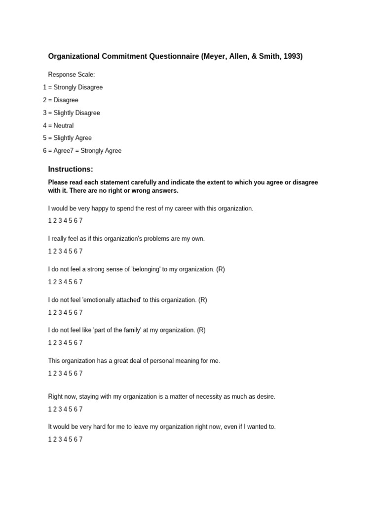 Organizational Commitment Questionnaire | PDF
