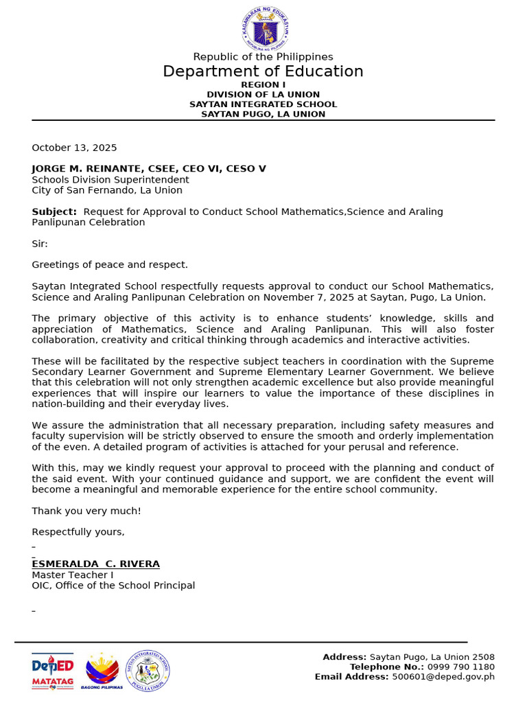 Request Letter Math Sci AP | PDF