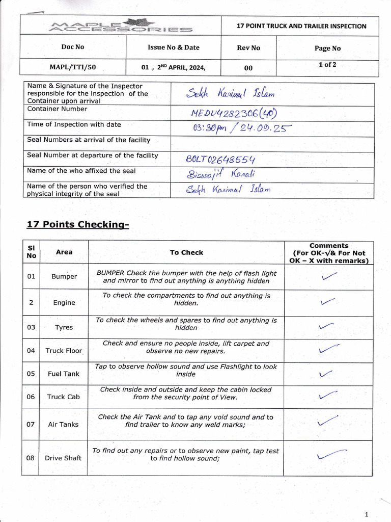 17-Point Truck and Trailer Inspection Guide | PDF | Wheeled Vehicles ...