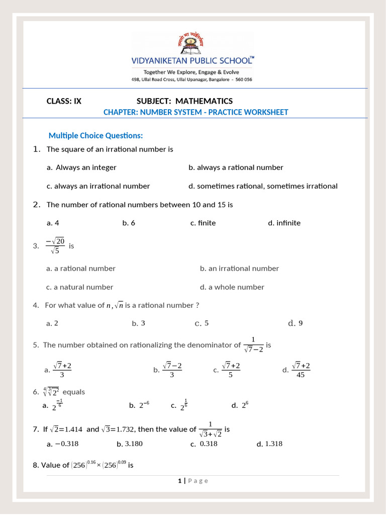 Class9 Math Numbersystem Practiceassignment ...