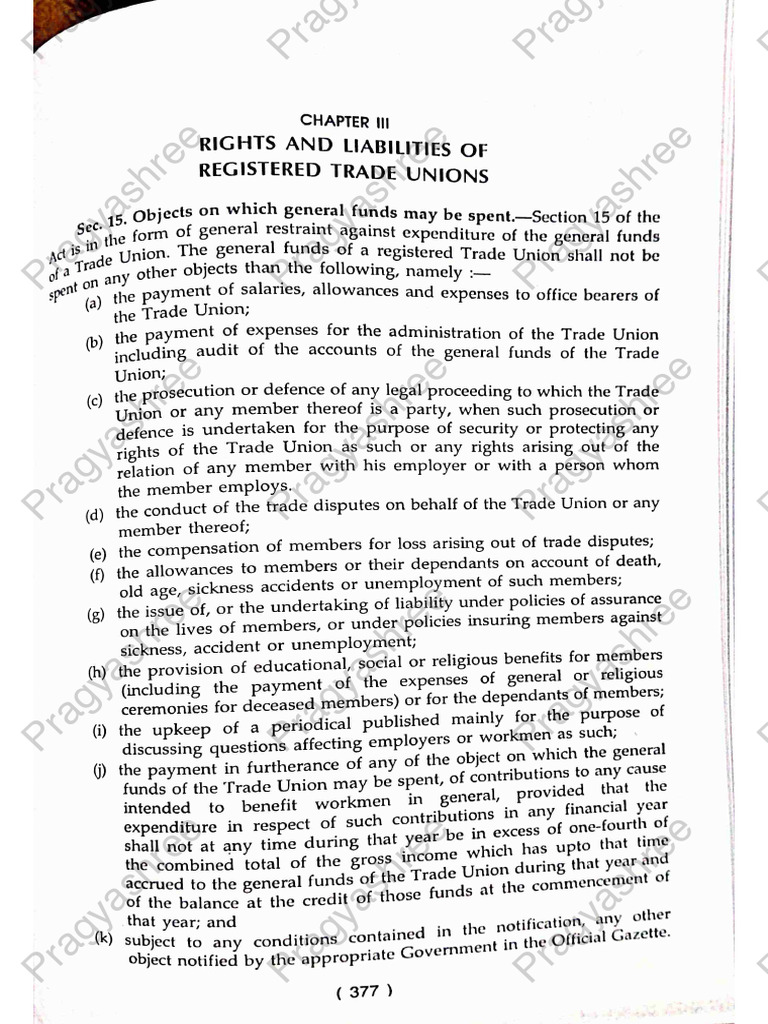 Rights & Liabilities of Registered Trade Unions | PDF