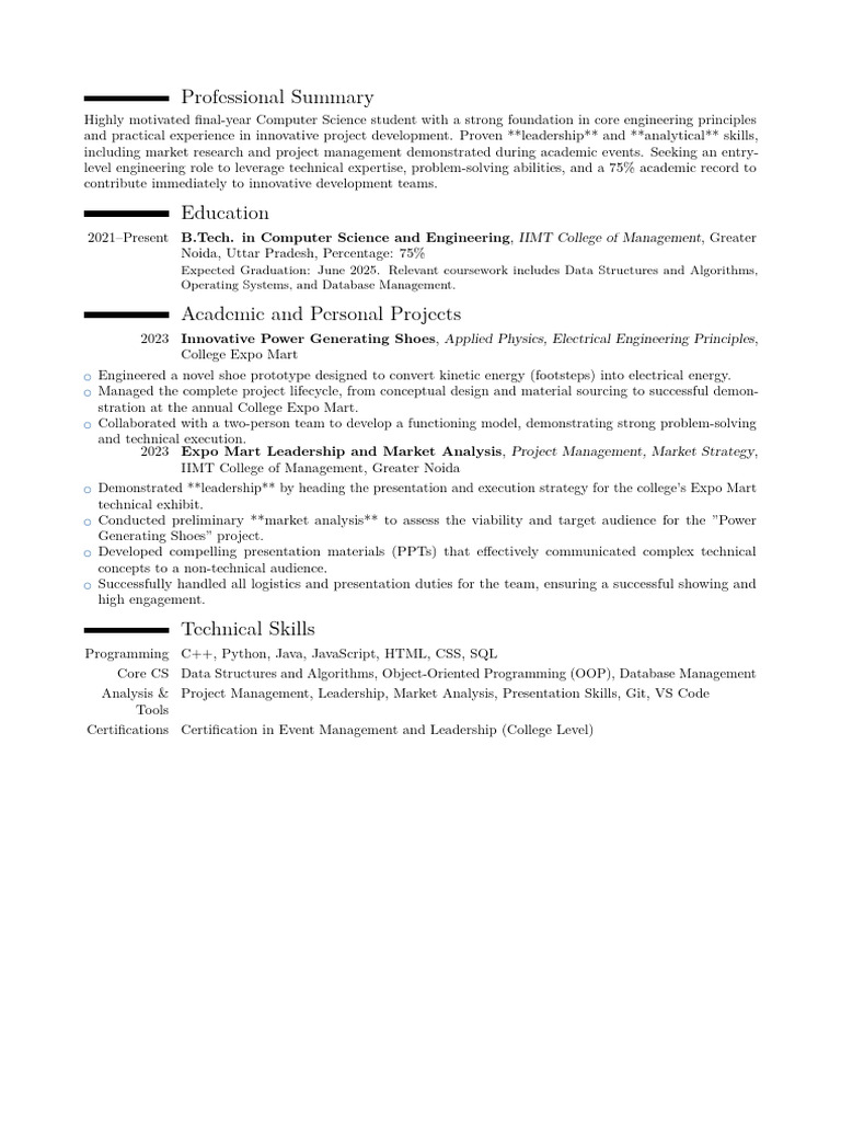 Computer Science Student Resume Summary | PDF | Object Oriented ...