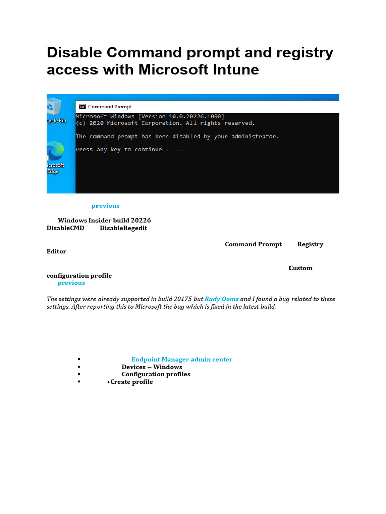 Block CMD and Regedit with Intune | PDF