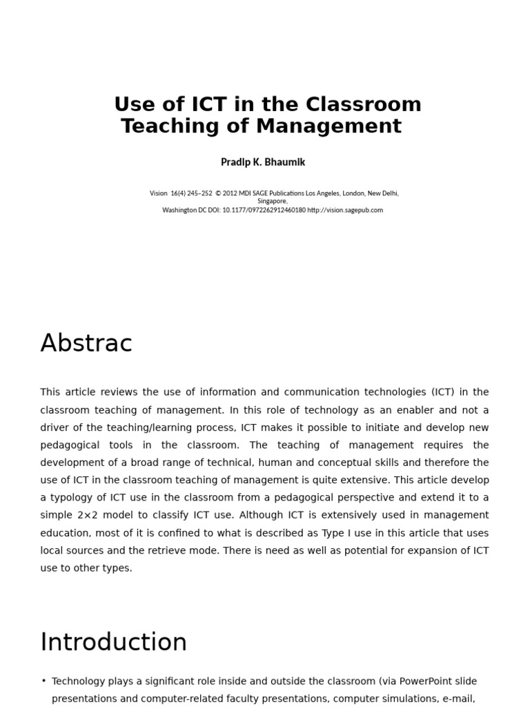 ICT in Management Classroom Teaching | PDF | Educational Technology ...