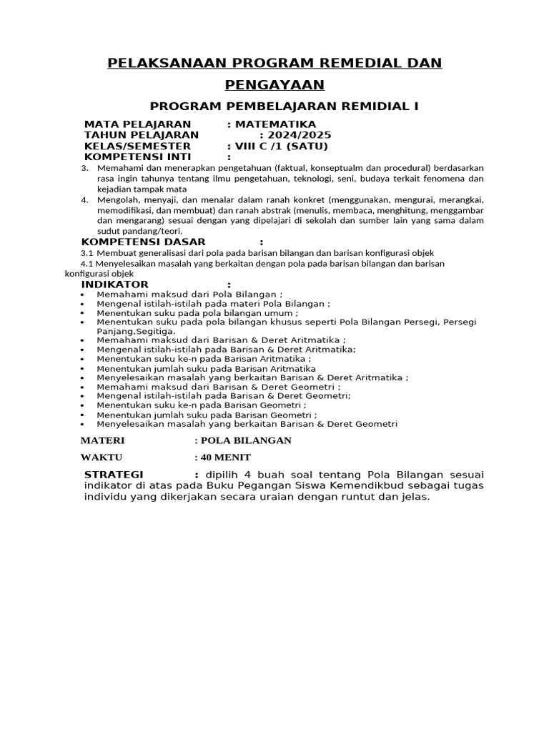 Pelaksanaan Program Remedial Dan Pengayaan | PDF