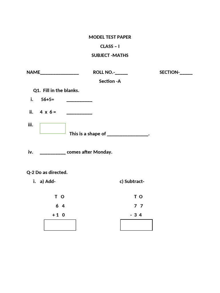 Maths Model Test Paper | PDF
