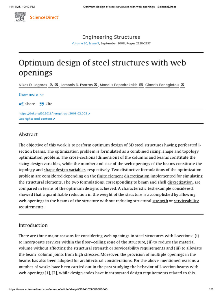 Optimum Design of Steel Structures With Web Openings - ScienceDirect ...