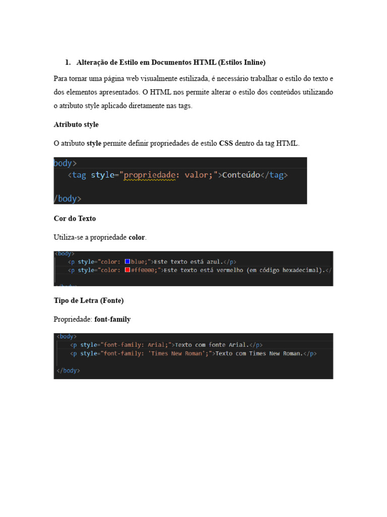 Estilos Inline e CSS em HTML | PDF | Html | Engenharia de Software