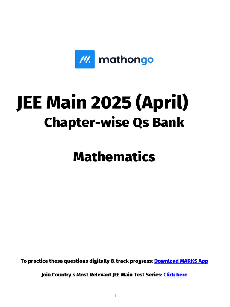 Mathematics - JEE Main 2025 April Chapter-Wise Question Bank - MathonGo ...