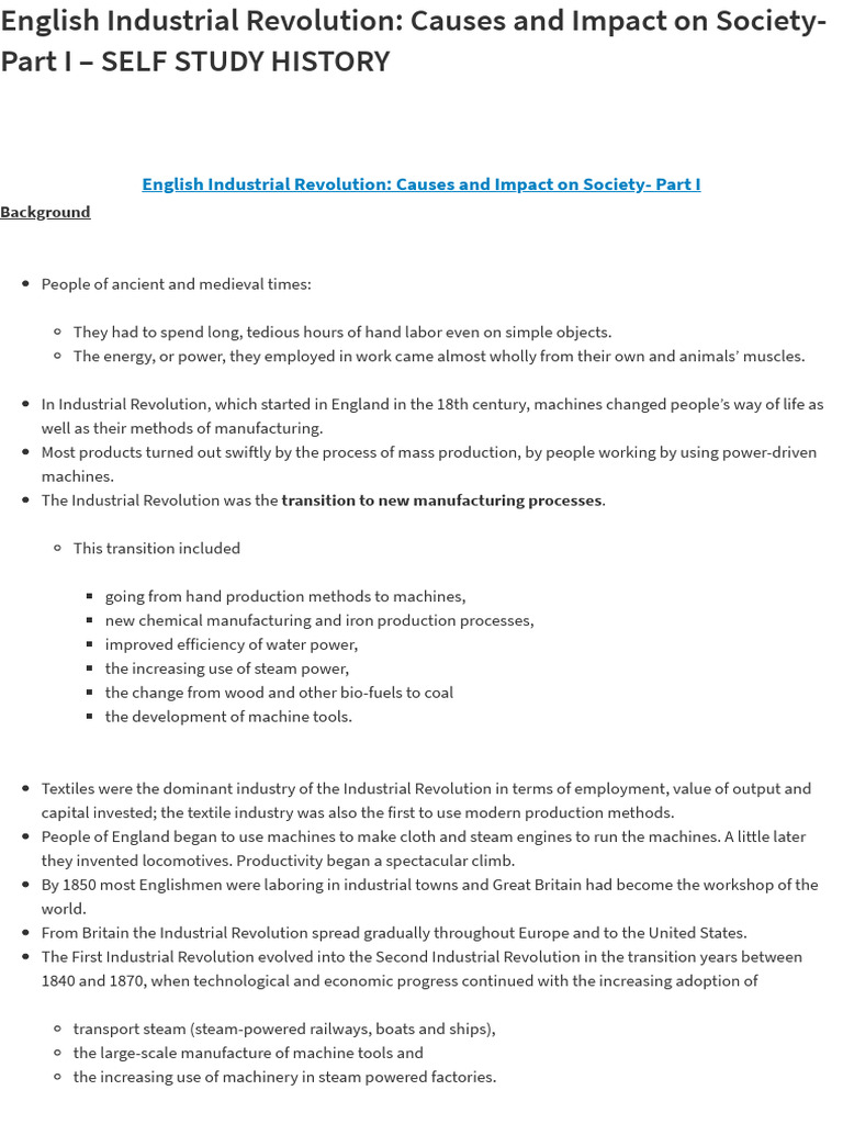 Causes and Impact of the Industrial Revolution | PDF | Mercantilism ...