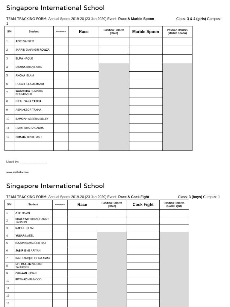 2019-20 Team Tracking Form Campus 1 - C3 To C8 | PDF