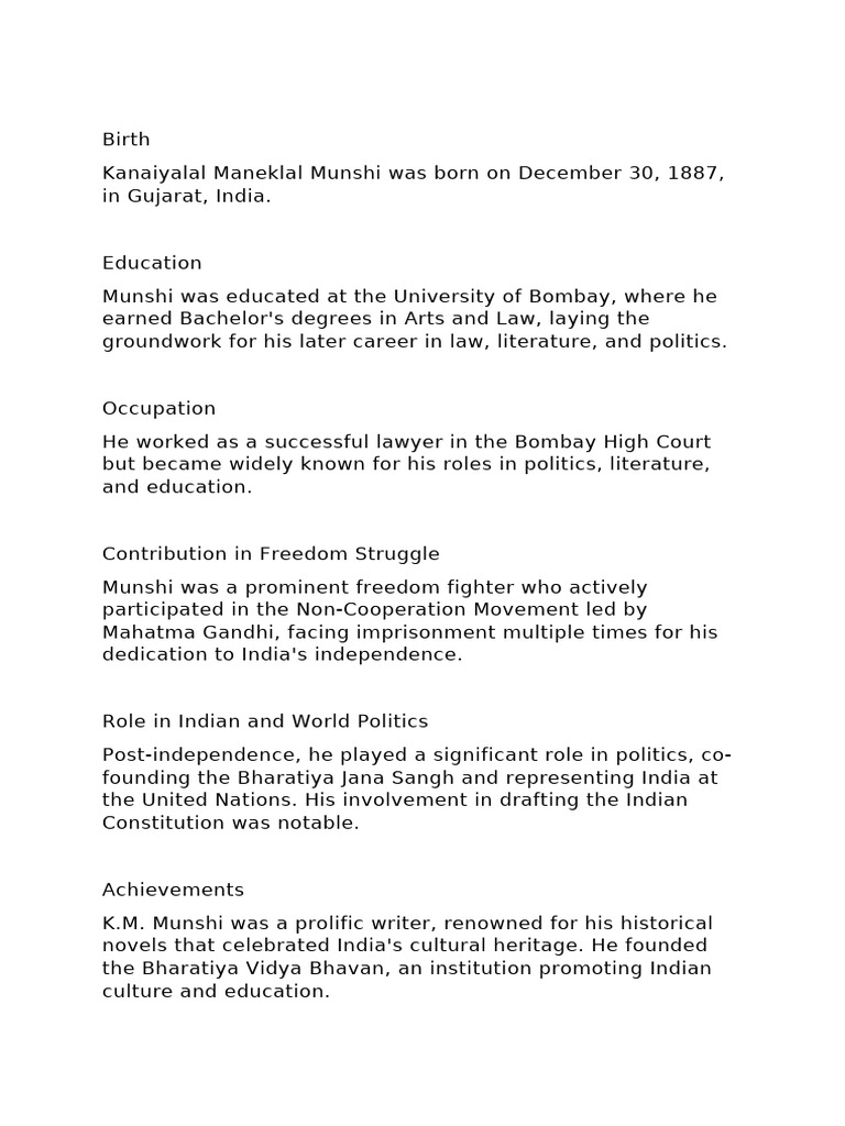 K.M. Munshi: Freedom Fighter & Author | PDF
