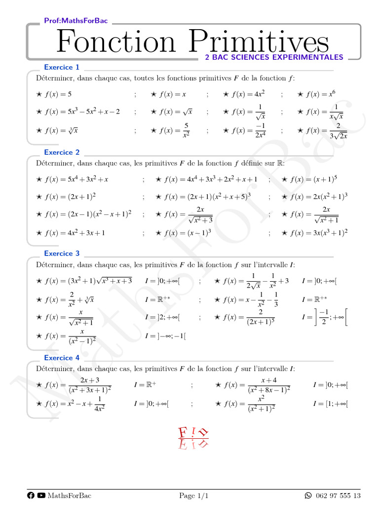 Primitives des Fonctions en Mathématiques | PDF