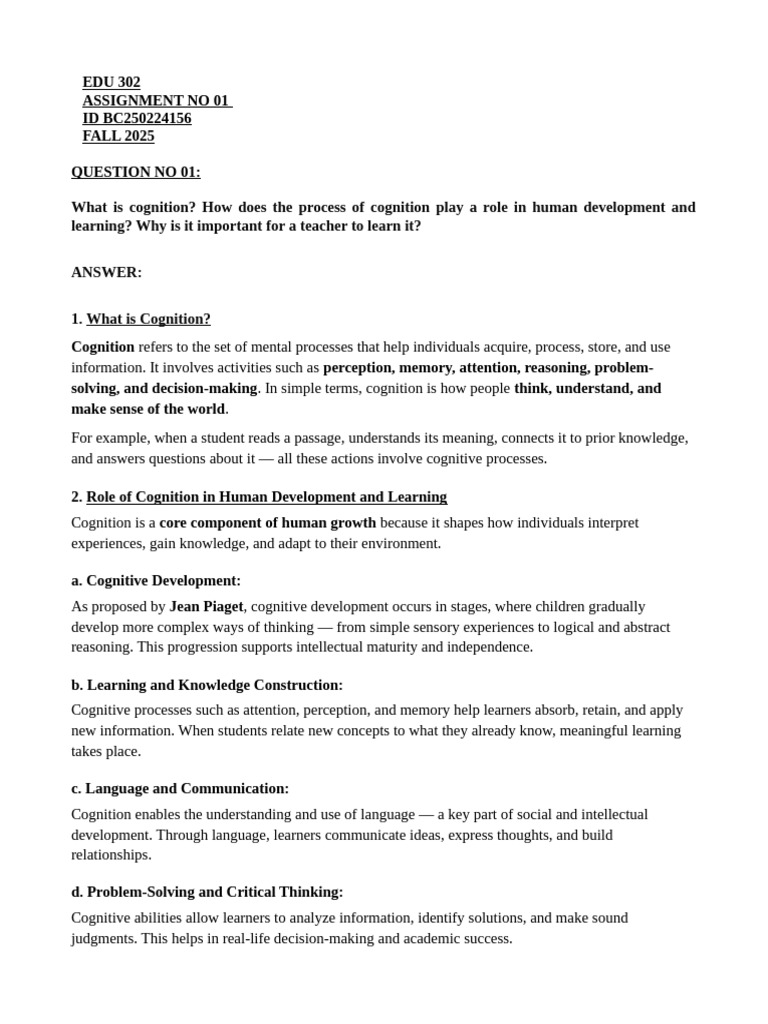 Understanding Cognition in Education | PDF | Cognition | Learning