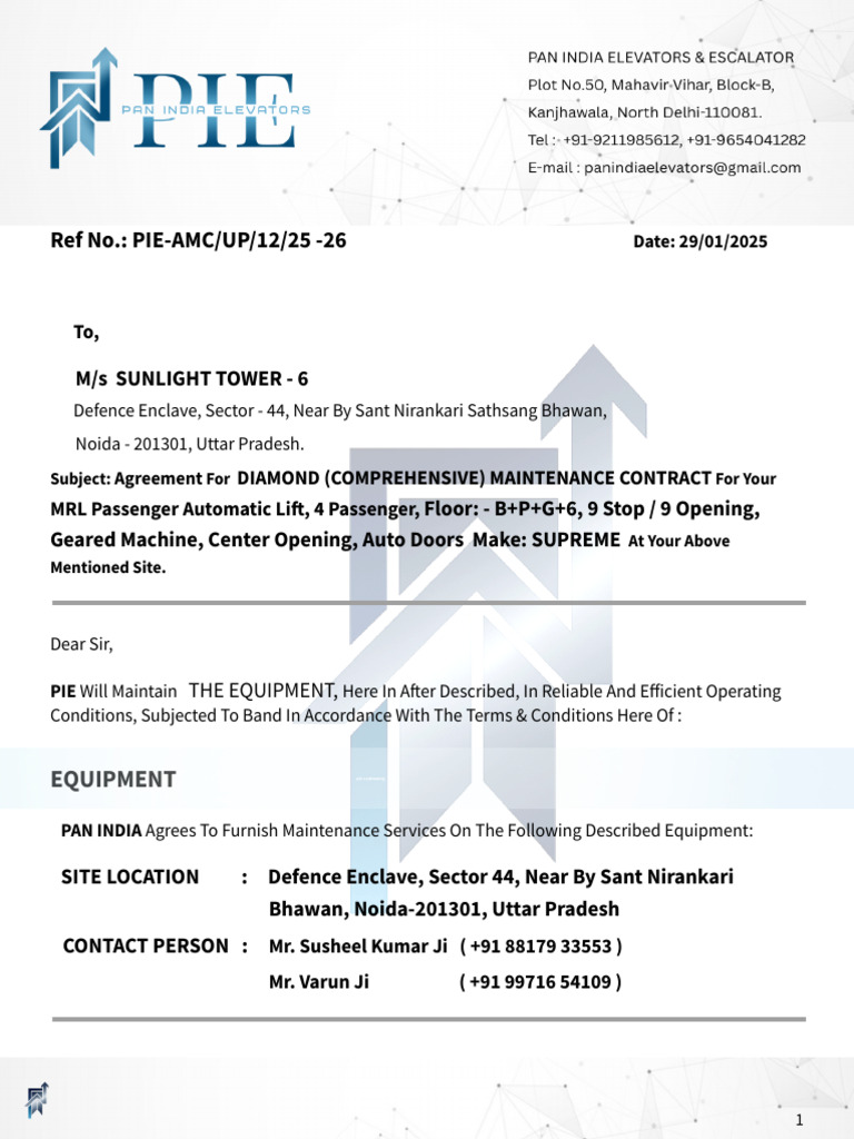 Diamond Lift Maintenance Contract Noida | PDF | Elevator