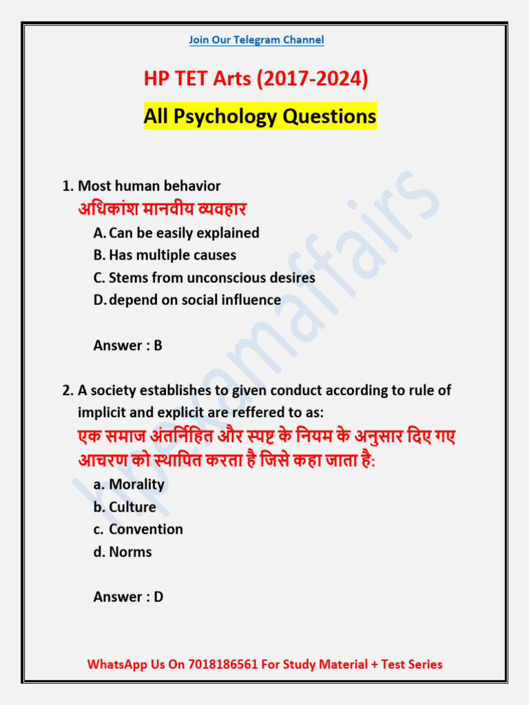 HP TET Arts Psychology Questions Guide | PDF | Educational Psychology ...