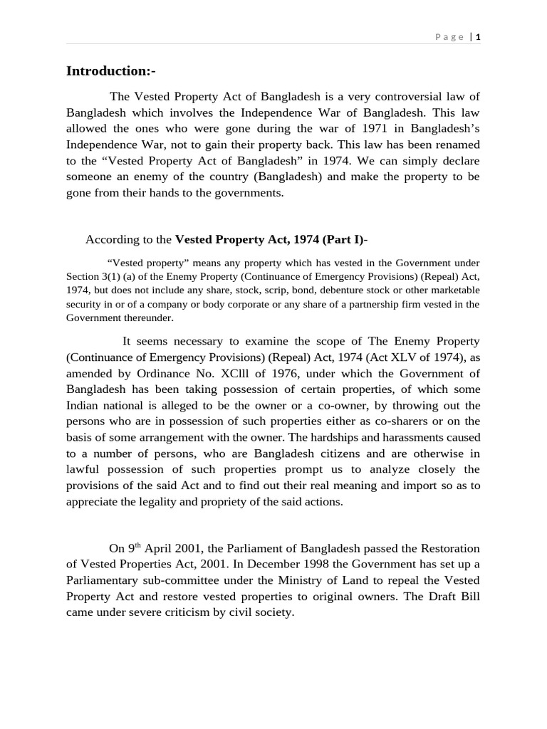 Overview of Bangladesh's Vested Property Act | PDF | Justice | Crime ...
