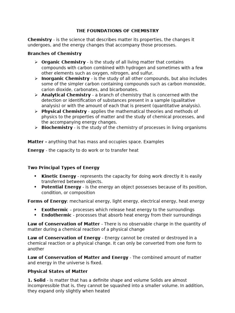 Foundations of Chemistry Overview | PDF | International System Of Units ...