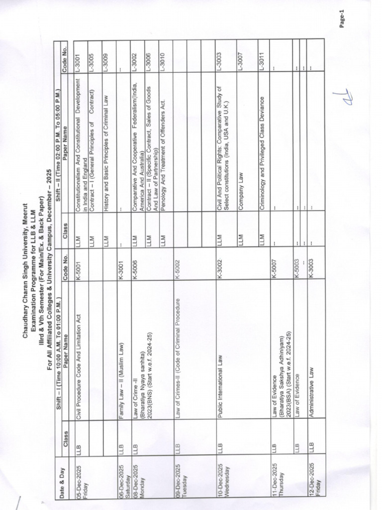 CCS University LLB & LLM Exam Schedule | PDF | Justice | Crime & Violence