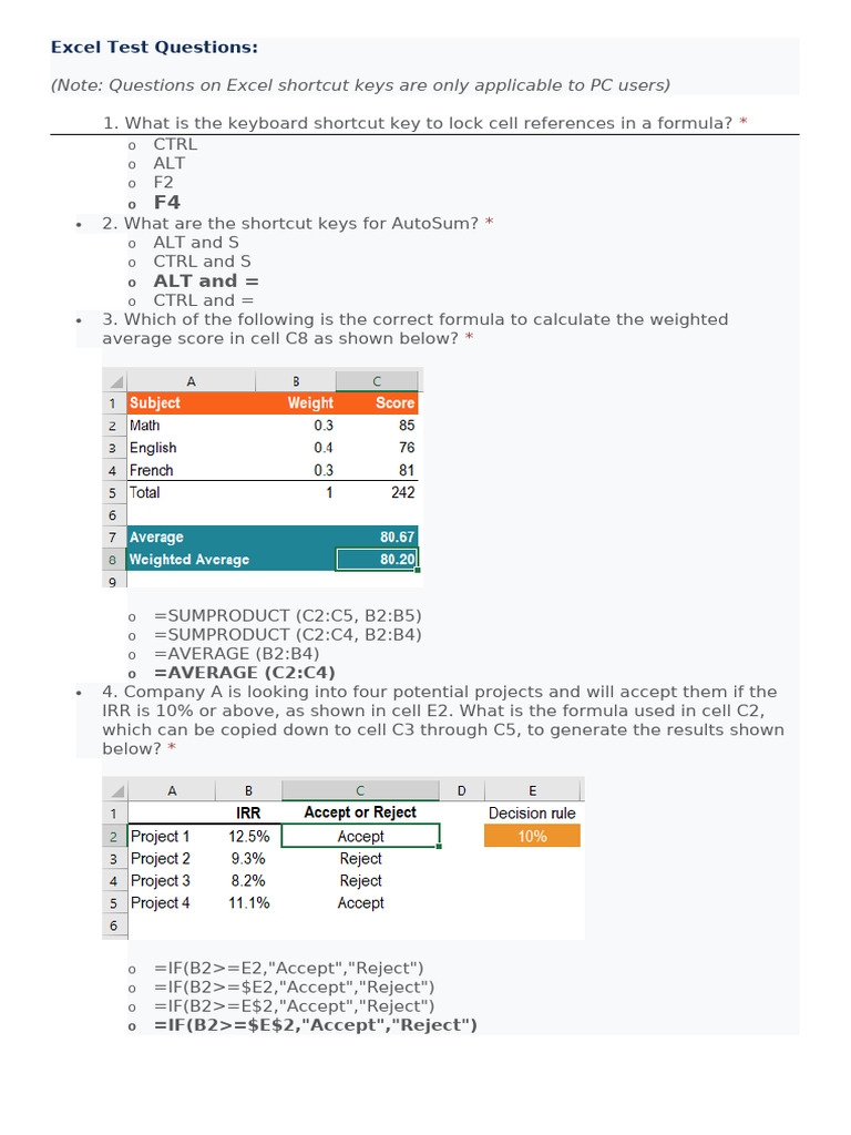 04 - Excel Test Solved | PDF | Keyboard Shortcut | Microsoft Excel
