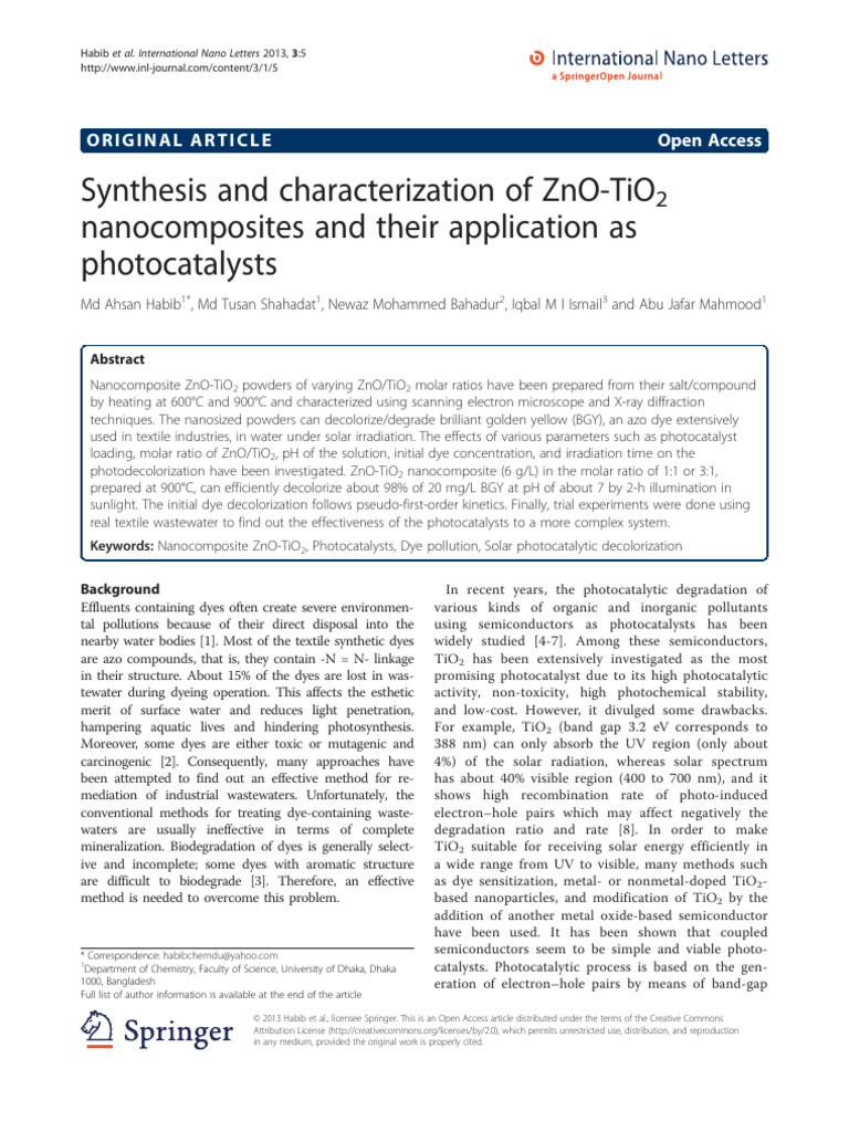 ZnO-TiO2 Nanocomposites for Dye Decolorization | PDF | Zinc Oxide ...