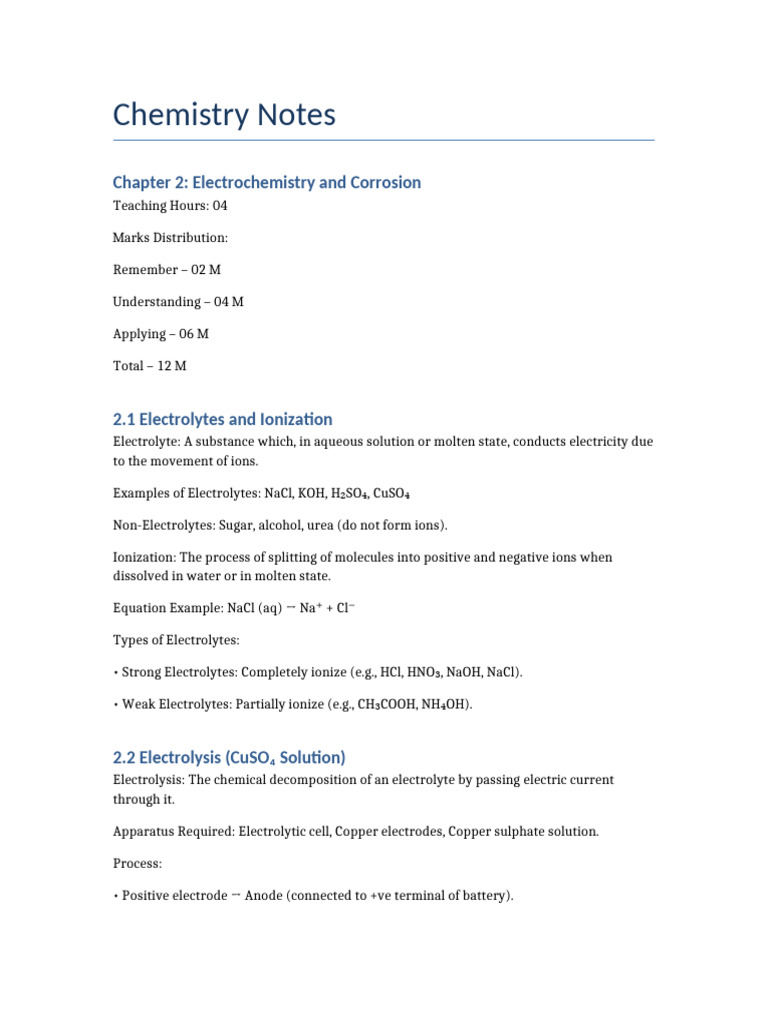 Electrochemistry and Corrosion Notes | PDF | Corrosion | Electrochemistry