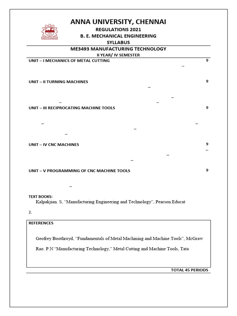 Manufacturing Technology Syllabus 2021 | PDF | Machining | Grinding ...
