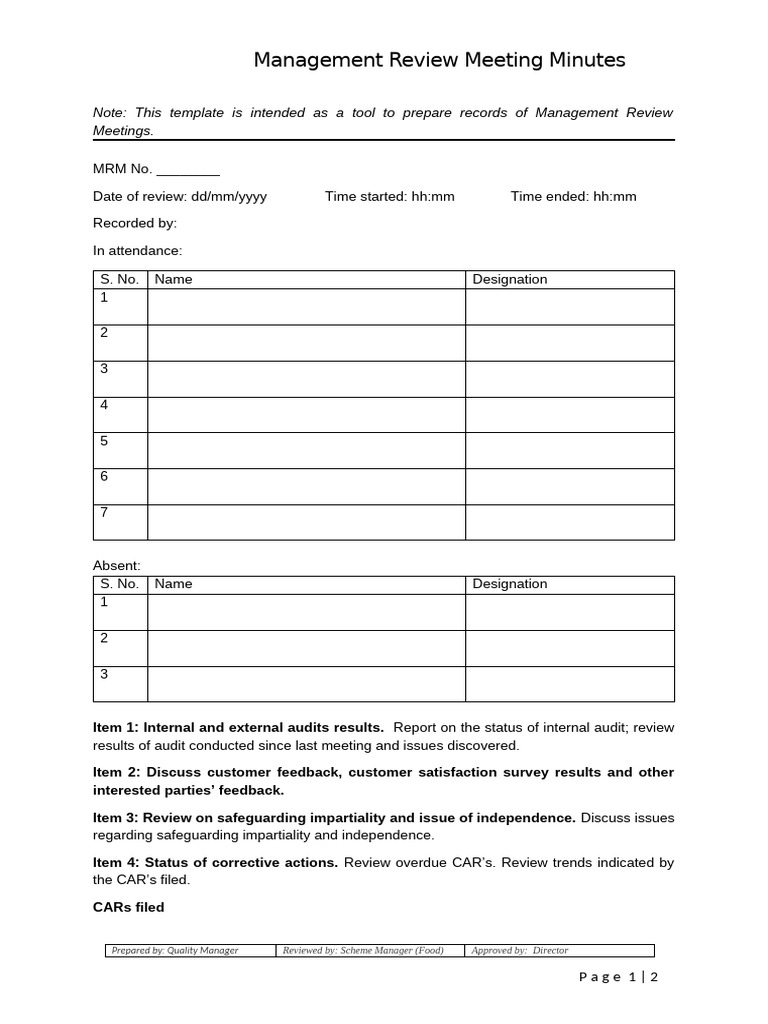 Management Review Meeting Template | PDF | Audit | Business