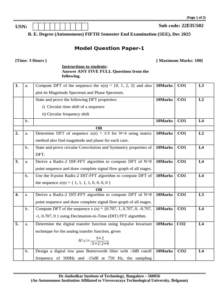 DFT and Filter Design Exam Paper | PDF | Discrete Fourier Transform ...