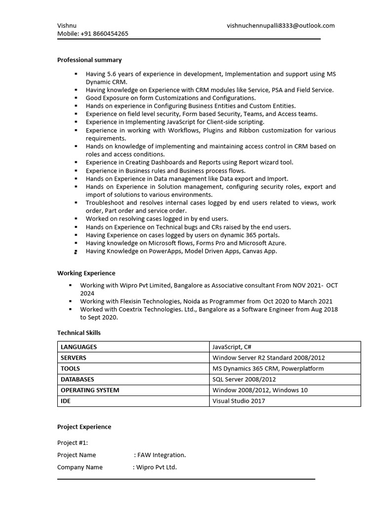 MS Dynamics CRM Developer Profile | PDF | Customer Relationship ...
