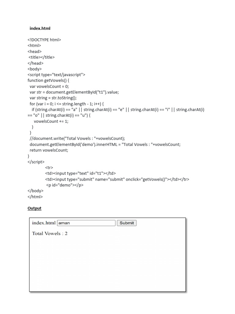 Count Vowels in JavaScript Input | PDF