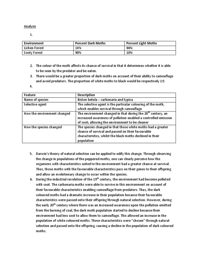 Analysis Peppered Moth PDF