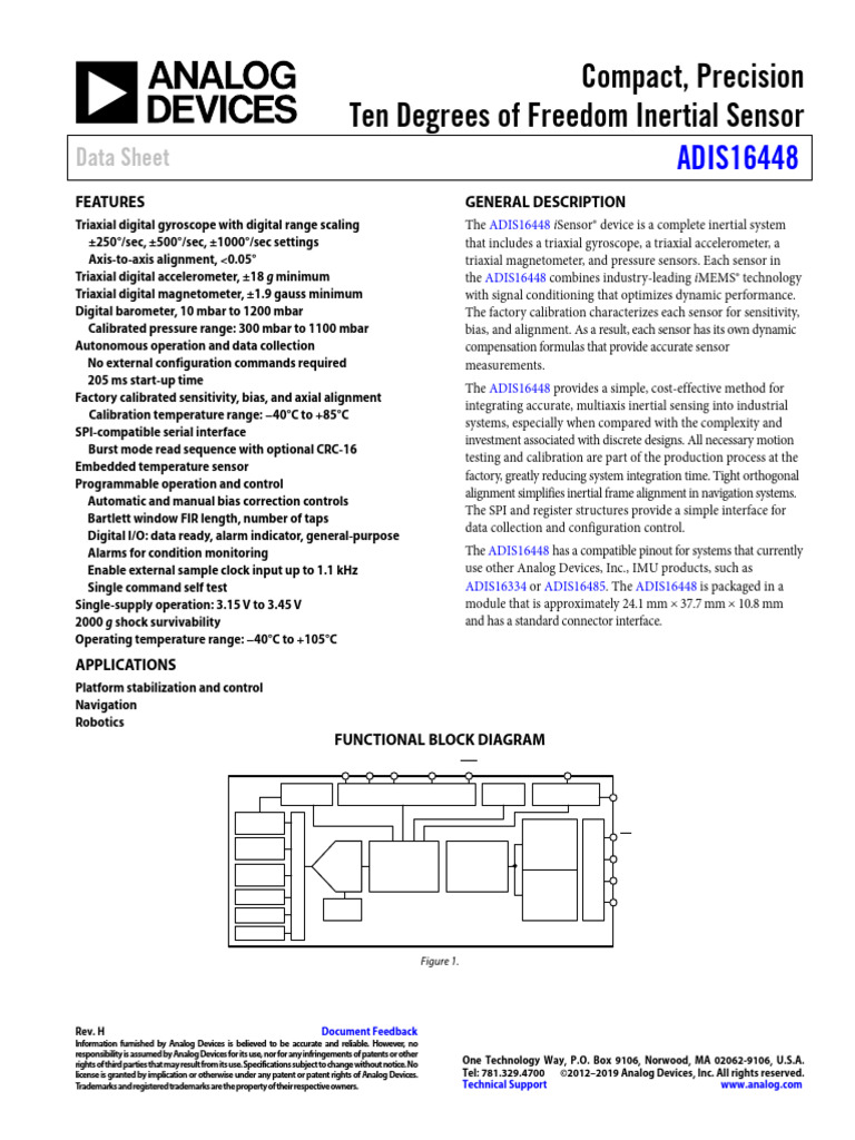 ADIS16448 Inertial Sensor Data Sheet | PDF | Inertial Navigation System ...