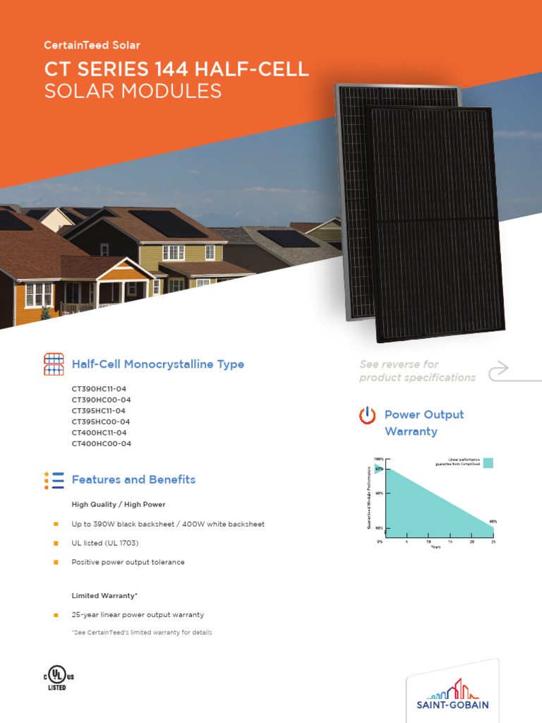 CertainTeed CT Series Solar Modules | PDF | Solar Panel | Electronic ...