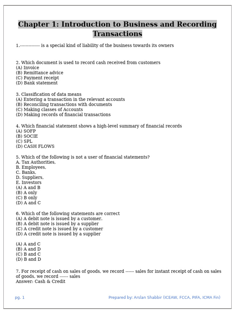 Chapter 1 Introduction To Business and Recording Transactions | PDF ...