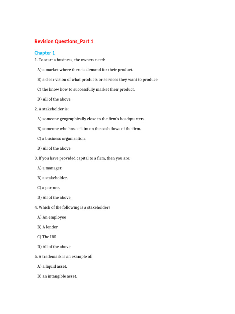 Business Fundamentals Revision Questions | PDF | Bonds (Finance ...