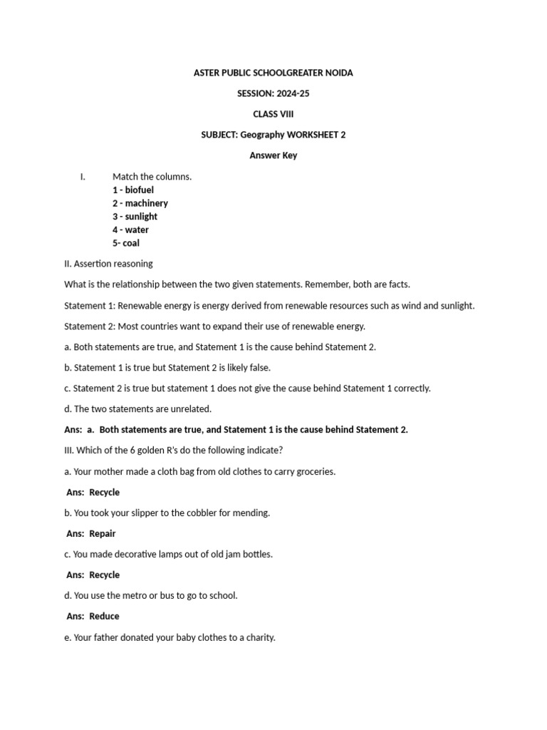 Answer Key Ch Resource | PDF