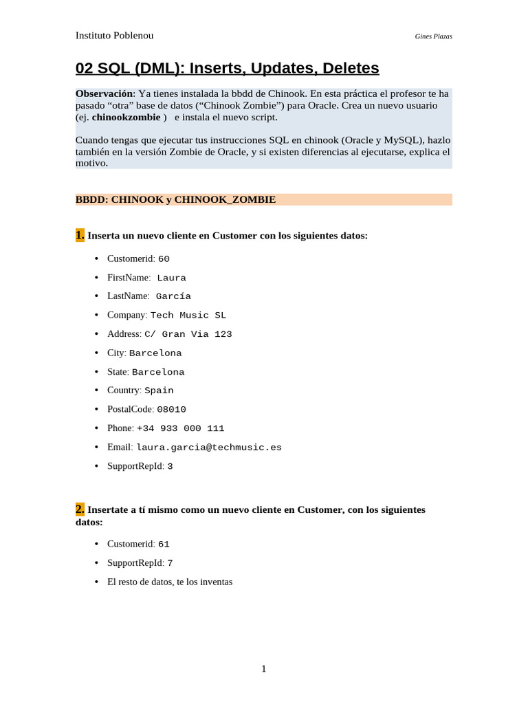 SQL 02 DML (Practica) | PDF | SQL | Bases de datos