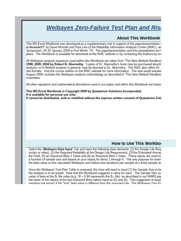 Weibayes Zero-Failure Test Plan Guide | PDF | Software Testing ...