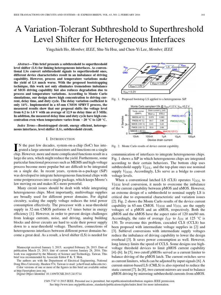 Variation-Tolerant Level Shifter Design | PDF | Mosfet | Cmos