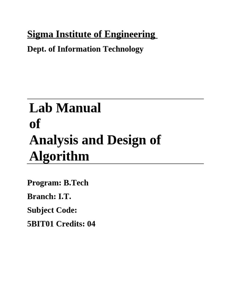 Lab Manual ADA | PDF | Integer (Computer Science) | Computer Science