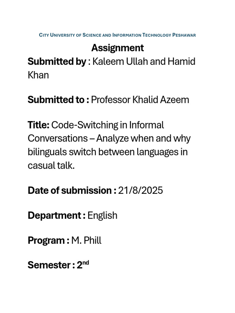 Analyzing Code-Switching in Bilingual Talks | PDF | Multilingualism ...