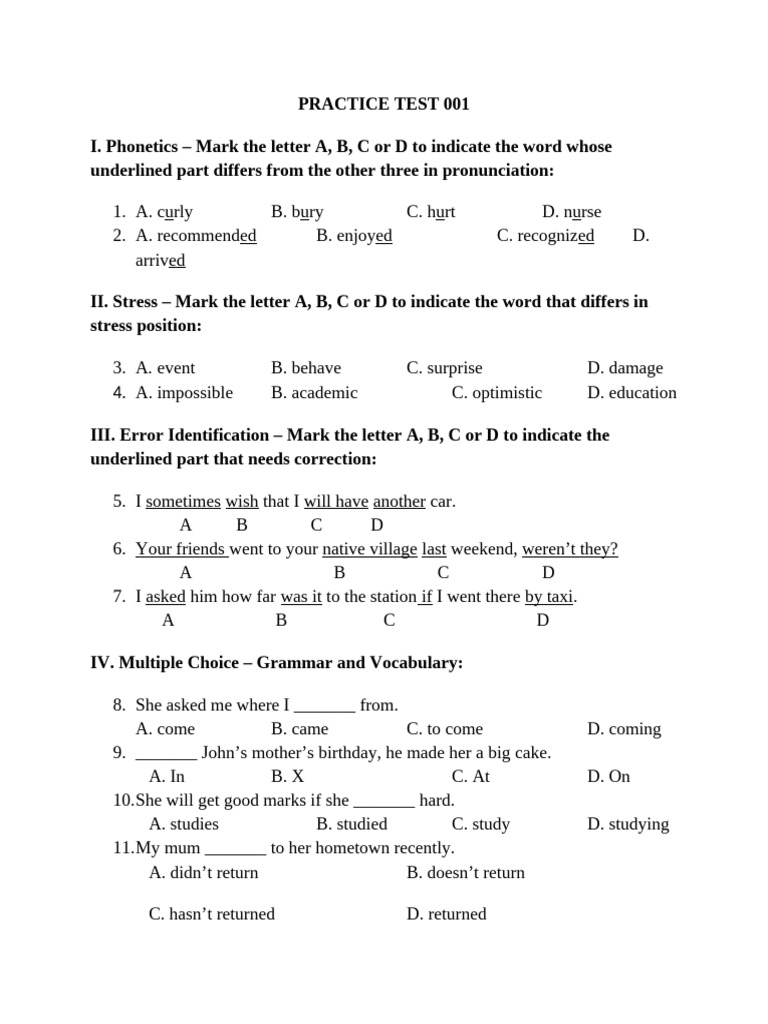 PRACTICE TEST 001 | PDF