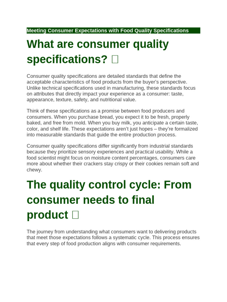 Consumer Quality Specs in Food Industry | PDF | Brand | Consumer Behaviour