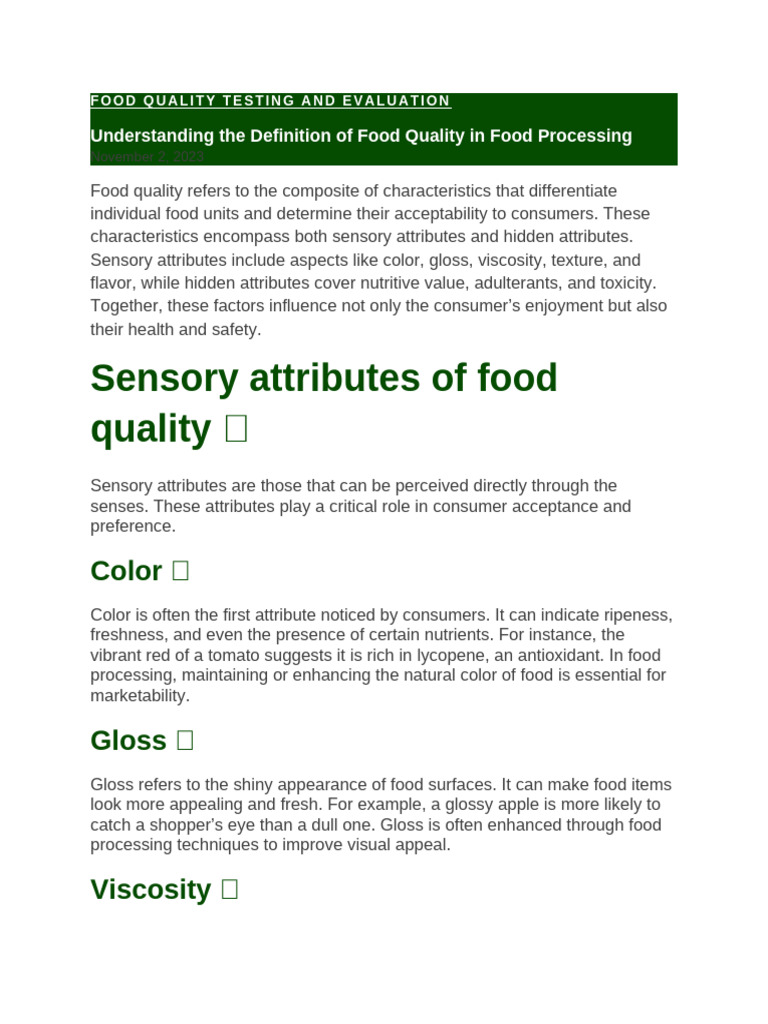 Food Quality Testing Explained | PDF | Nutrition | Diet & Nutrition
