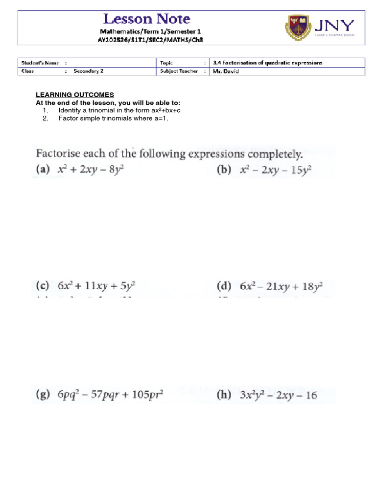 LN - 3.4 Factorisation Using Multilication Table | PDF