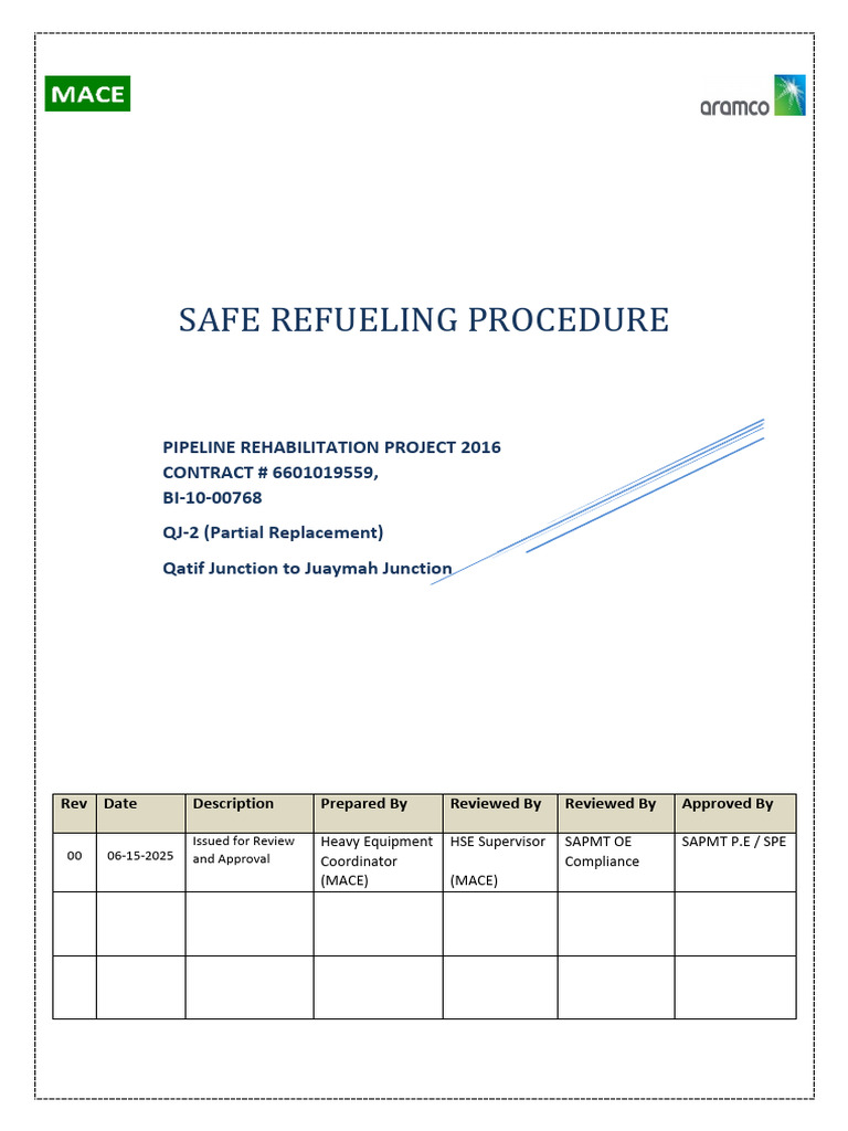 Safe Refueling Procedure for Pipelines | PDF | Oil Tanker | Safety